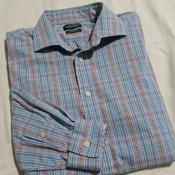 Lauren Ralph Lauren 17x34/35 Long-sleeved blue plaid button-up regular fit - Picture 8 of 14